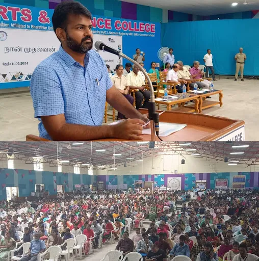 12ஆம் வகுப்பு முடித்து உயர்கல்வி செல்லும் மாணவ, மாணவியர்களுக்கான "கல்லூரிக் கனவு" வழிகாட்டி நிகழ்ச்சி கோபி கலை மற்றும் அறிவியல் கல்லூரியில் ஈரோடு மாவட்ட ஆட்சித்தலைவர் ராஜகோபால் சுன்காரா தலைமையில் நடைபெற்றது. 2 1715475596844722 1