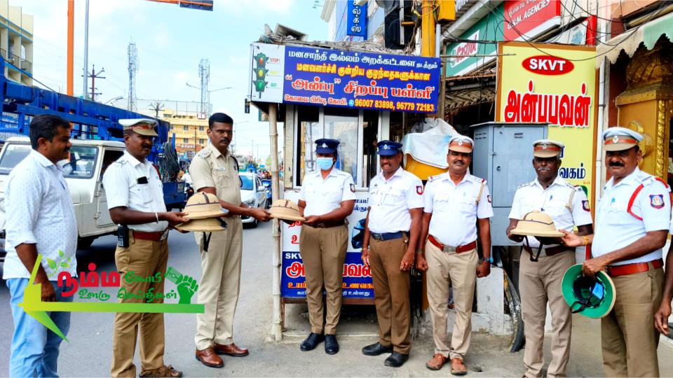 A private company has started a daily buttermilk distribution program in Gopichettipalayam to quench the thirst of policemen who are busy regulating traffic in the scorching summer heat.