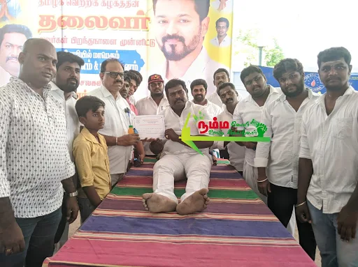The Tamil Nadu Success Club hosted a giant blood donation led by Anandakumar in gobi, ahead of the birthday of leader and actor Vijay.